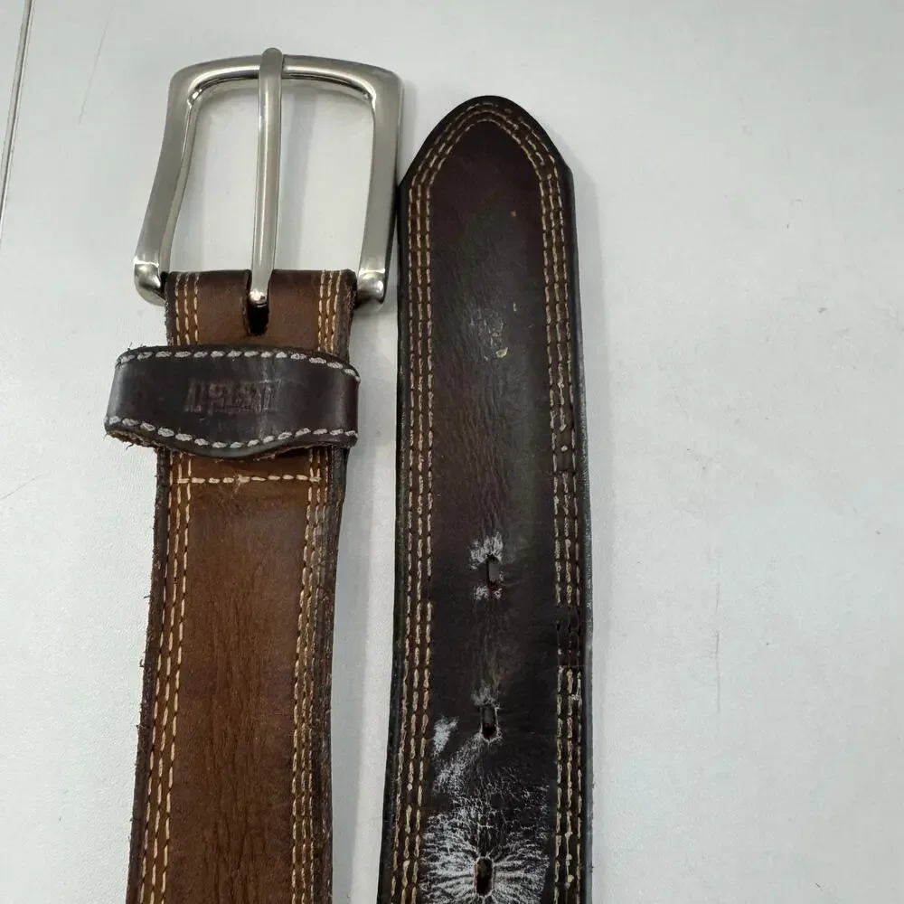 Vintage Duluth Trading Company Genuine Leather Belt Brown USA Brass (READ) Sz 38